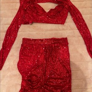 Fashion nova red  sequin two piece